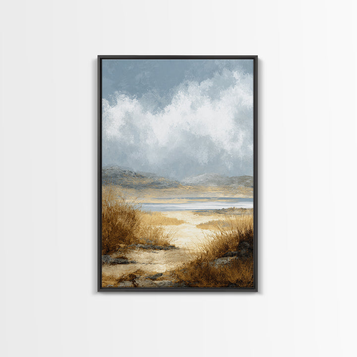 Quiet Mountain Scene Framed Canvas Print, Art, Boho Decor, Living Room Decor, Oil Painting, Printable Wall Art, ART-2x3-1