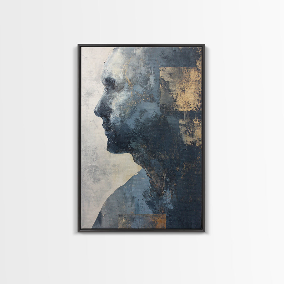 Expressive Portrait with Dramatic Light and Textured Framed Canvas Print, Art, Modern Decor, Living Room Decor, Fine Art, ART-2x3-12