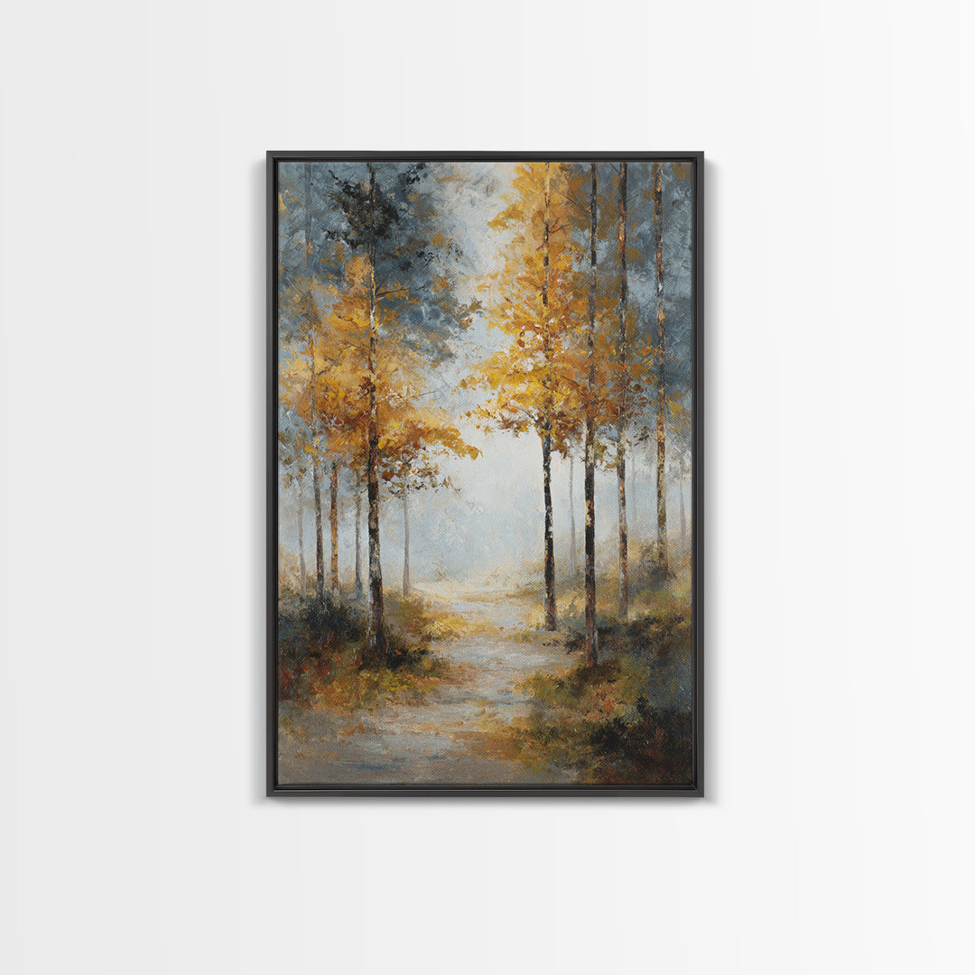 Woodland Path with Golden Autumn Atmosphere Canvas Print, Art, Printable Art, Living Room Decor, Fine Art, Statement Artwork, ART-2x3-31