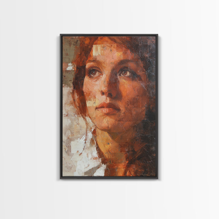 Expressive Portrait with Dramatic Light and Textured Framed Canvas Print, Art, Original Art, Living Room Decor, Fine Art, ART-2x3-36