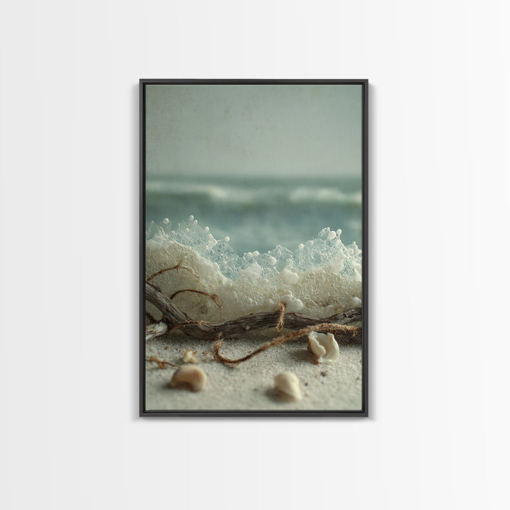 Dramatic Seascape with Foam and Storm Clouds Framed Canvas Print, Art, Prints Wall Art, Living Room Decor, Abstract Art, ART-2x3-56