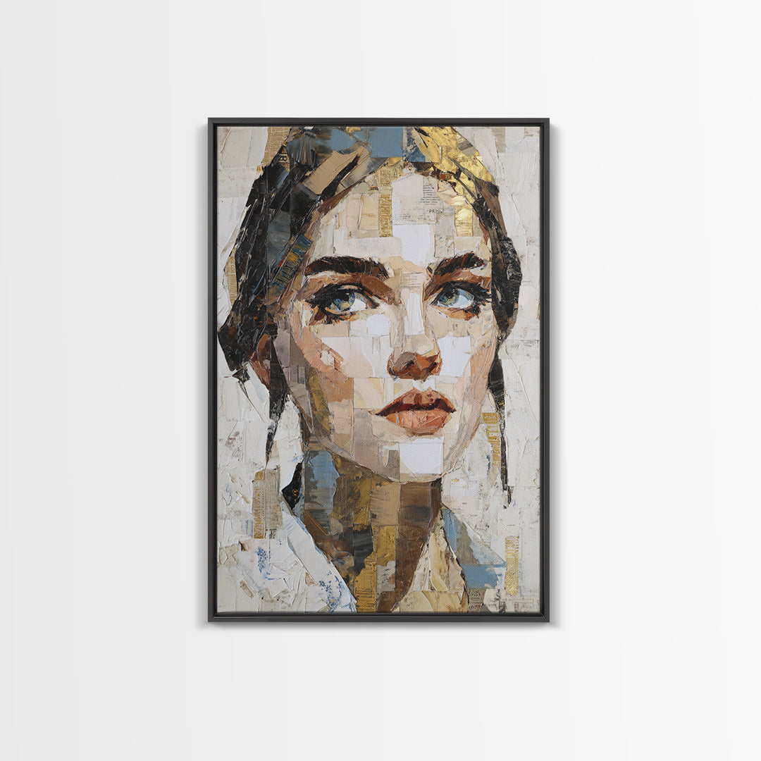 Expressive Portrait with Dramatic Light and Textured Framed Canvas Print, Art, Fine Art Print, Living Room Decor, Oil Painting, ART-2x3-60