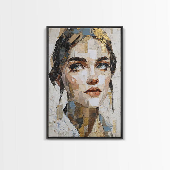 Expressive Portrait with Dramatic Light and Textured Framed Canvas Print, Art, Fine Art Print, Living Room Decor, Oil Painting, ART-2x3-60