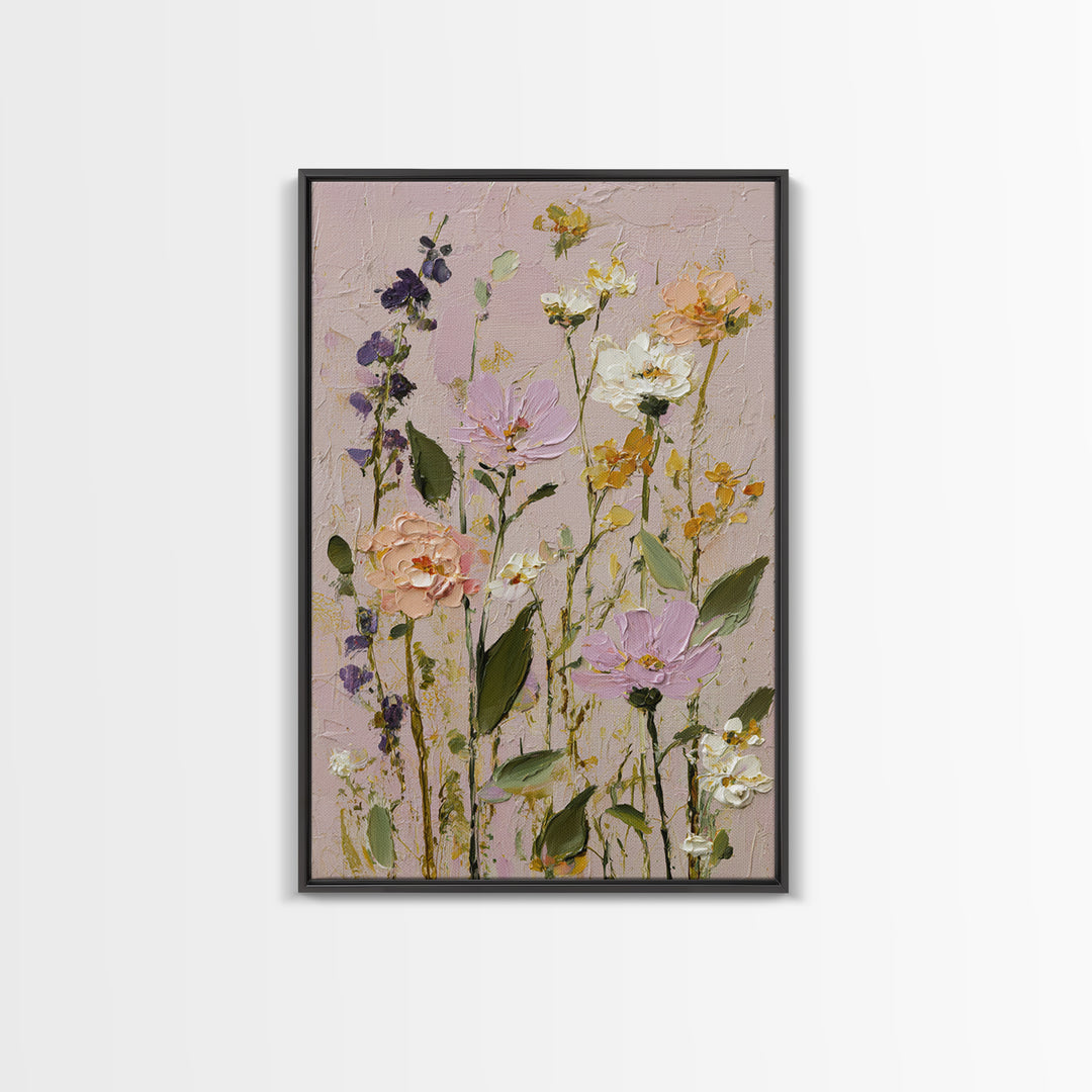 Painterly Meadow with Loose Impressionist Flowers Canvas Print, Art, Luxury Decor, Living Room Decor, Oil Painting, ART-2x3-71