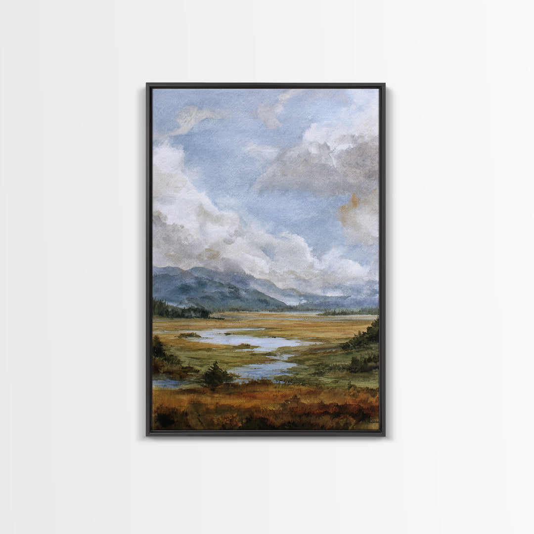 Quiet Mountain Scene Framed Canvas Print, Art, Digital Art, Living Room Decor, Fine Art, Abstract Art, Canvas Art, ART-2x3-73