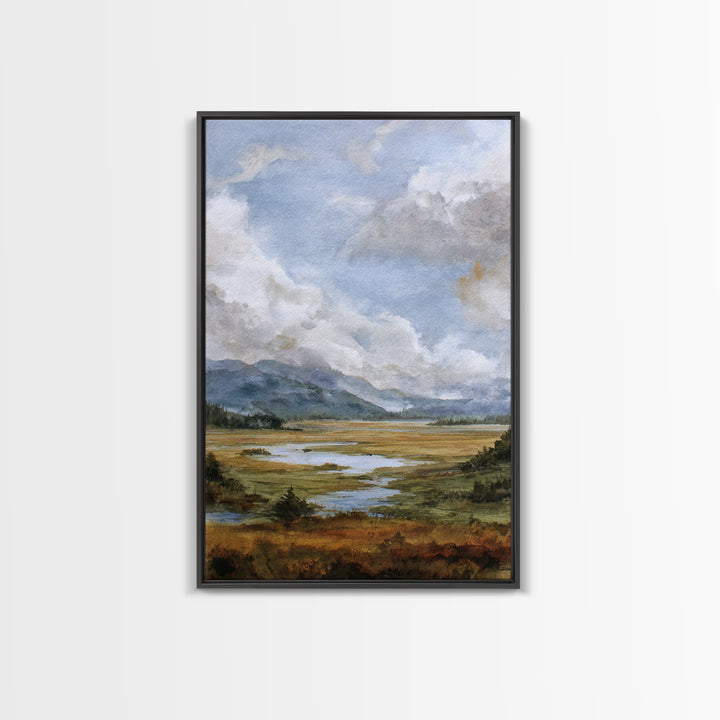 Quiet Mountain Scene Framed Canvas Print, Art, Digital Art, Living Room Decor, Fine Art, Abstract Art, Canvas Art, ART-2x3-73