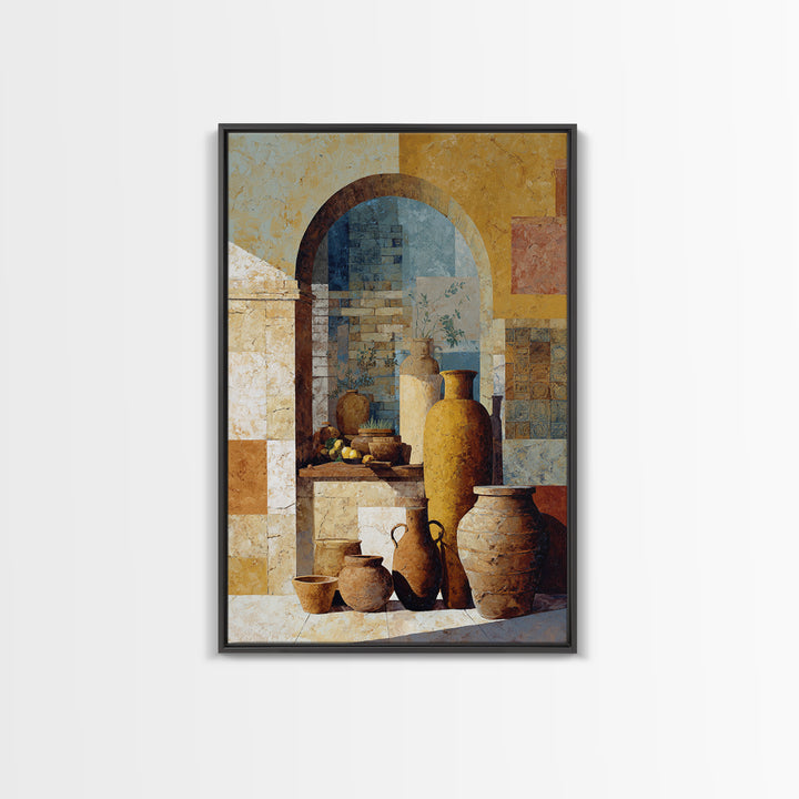 Architectural Archway in Warm Mediterranean Light Framed Canvas Print, Art, Minimalist Decor, Living Room Decor, Fine Art, ART-2x3-78