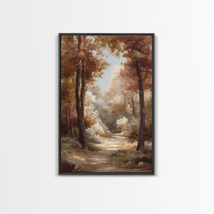 Woodland Path with Golden Autumn Atmosphere Canvas Print, Art, Fine Art Print, Living Room Decor, Fine Art, Digital Art, ART-2x3-79