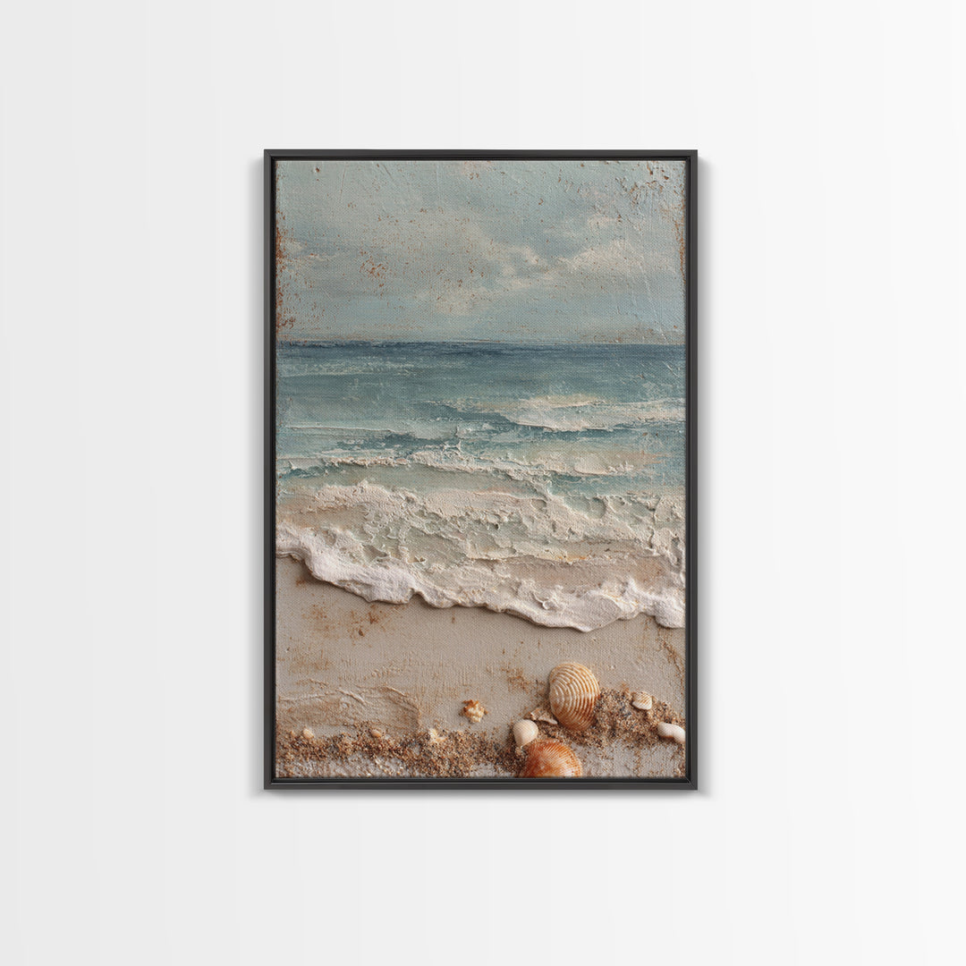 Dramatic Seascape with Foam and Storm Clouds Framed Canvas Print, Art, Art Deco, Living Room Decor, Oil Painting, ART-2x3-8