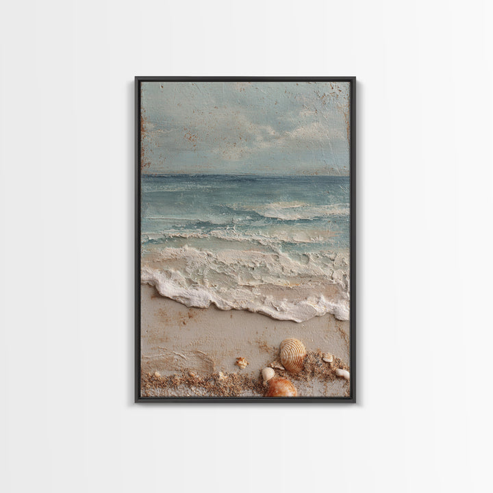 Dramatic Seascape with Foam and Storm Clouds Framed Canvas Print, Art, Art Deco, Living Room Decor, Oil Painting, ART-2x3-8