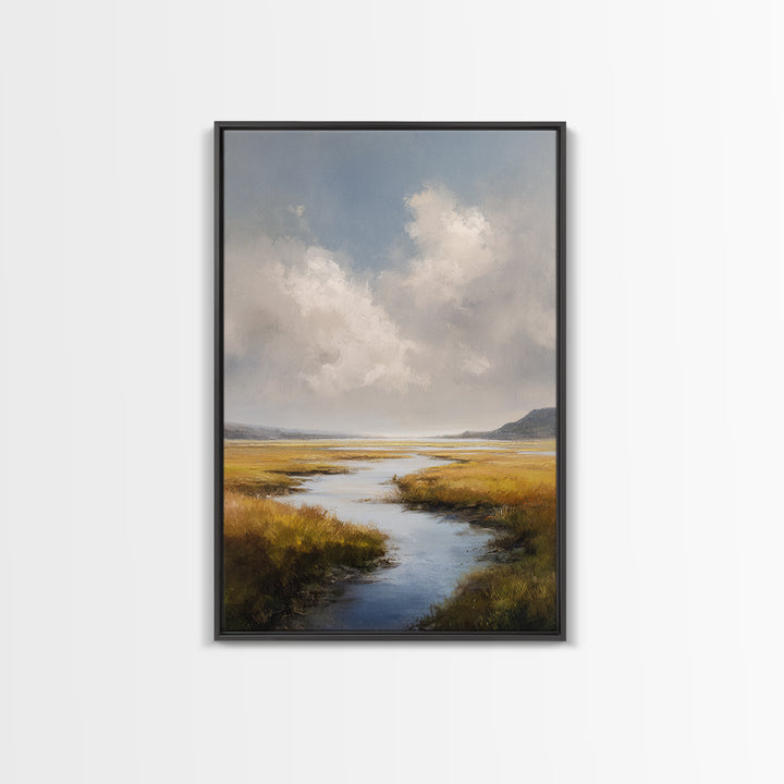 Classic Landscape with Winding River and Atmospheric Framed Canvas Print, Art, Art Print, Living Room Decor, Fine Art, ART-2x3-83
