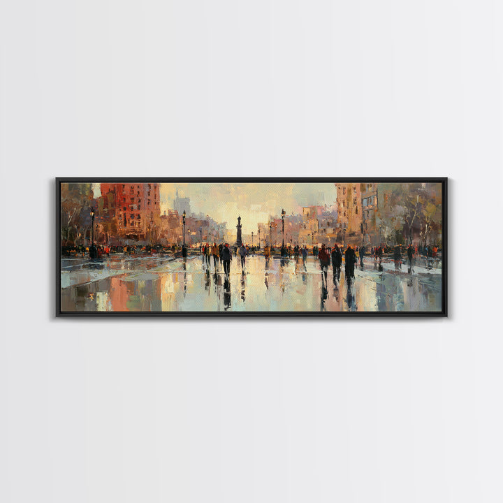 Moody City Scene Reflected Canvas Print, Art, Wall Art Prints, Living Room Decor, Watercolor Art, Ai Art, Textured Wall Art, ART-3x1-26