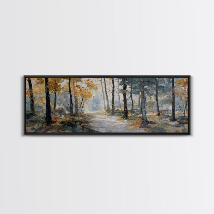 Woodland Path with Golden Autumn Atmosphere Canvas Print, Art, Home Decor, Living Room Decor, Fine Art, Minimalist Decor, ART-3x1-39