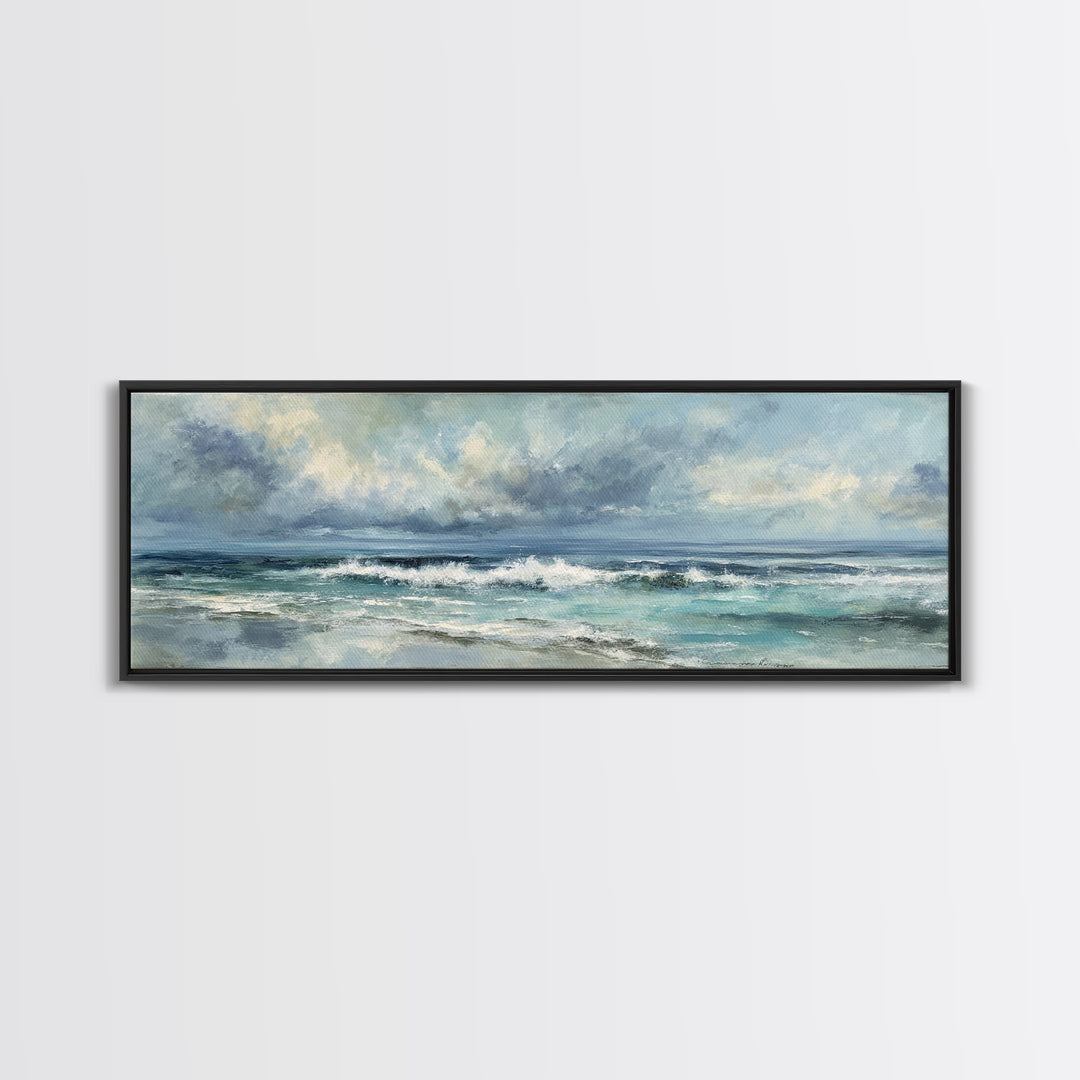 Dramatic Seascape with Foam and Storm Clouds Canvas Print, Art, Horizontal Wall Art, Living Room Decor, Fine Art, ART-3x1-40