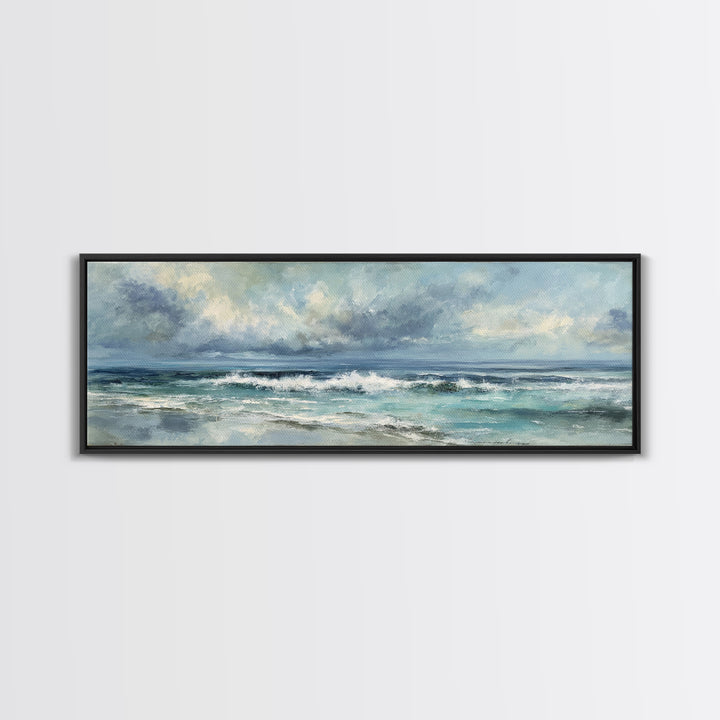 Dramatic Seascape with Foam and Storm Clouds Canvas Print, Art, Horizontal Wall Art, Living Room Decor, Fine Art, ART-3x1-40
