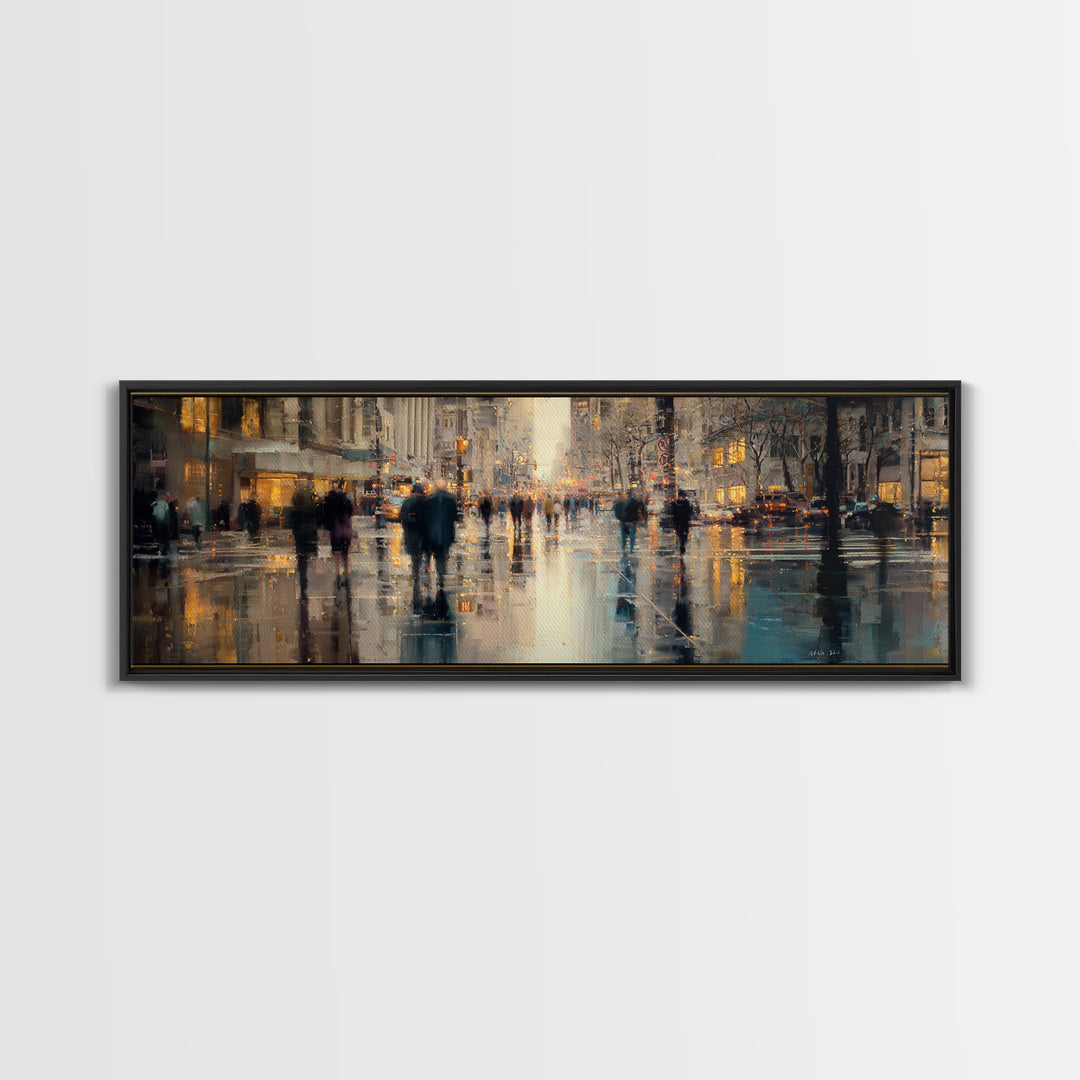 Moody City Scene Reflected Canvas Print, Art, Wall Art Prints, Living Room Decor, Watercolor Art, Ai Art, Textured Wall Art, ART-3x1-50