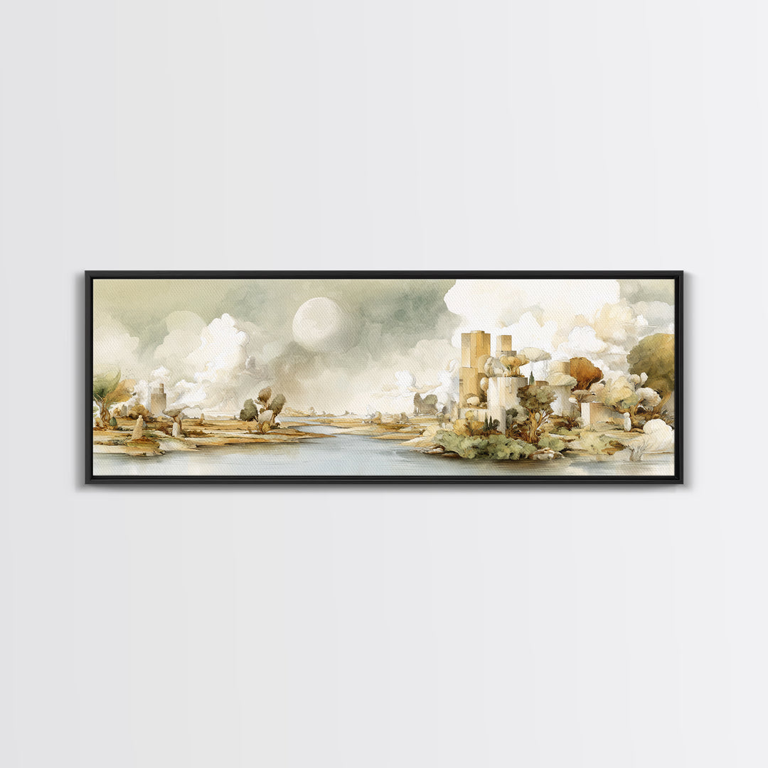 Surreal Dream Landscape Framed Canvas Print, Art, Wall Art, Living Room Decor, Oil Painting, Original Art, Art Nouveau, ART-3x1-51