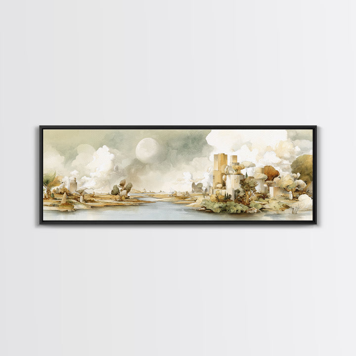 Surreal Dream Landscape Framed Canvas Print, Art, Wall Art, Living Room Decor, Oil Painting, Original Art, Art Nouveau, ART-3x1-51