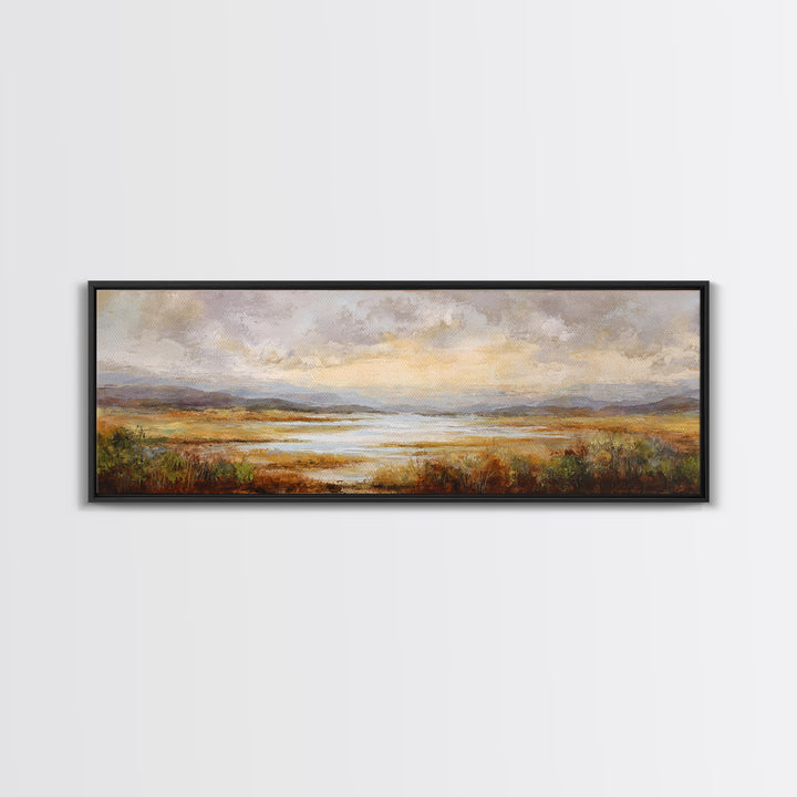 Quiet Mountain Scene Framed Canvas Print, Art, Framed Wall Art, Living Room Decor, Fine Art, Resin Art, Boho Wall Art, ART-3x1-57