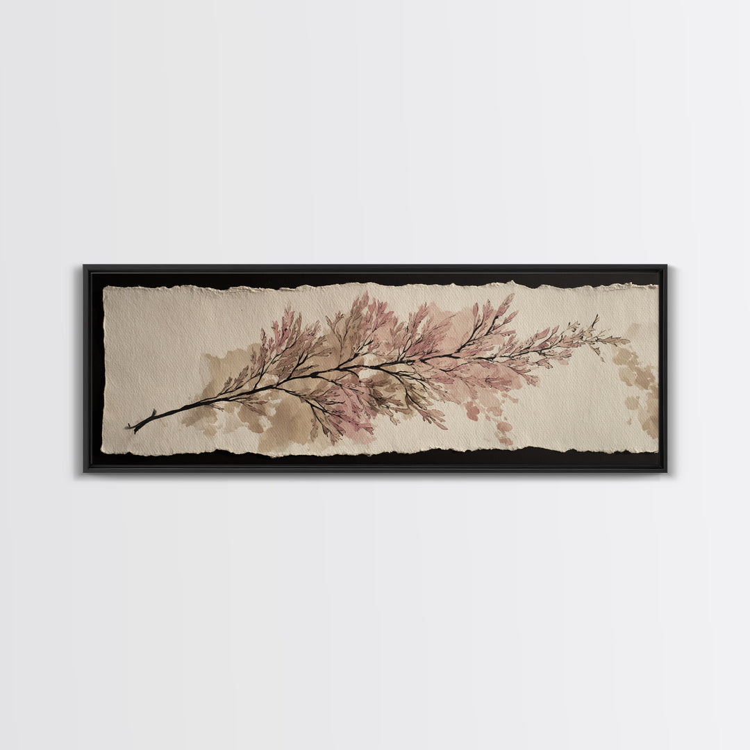 Minimal Botanical Ink Drawing on Handmade Paper Framed Canvas Print, Art, Canvas Art, Living Room Decor, Fine Art, ART-3x1-69
