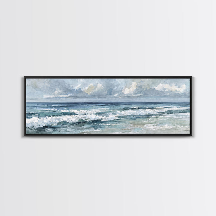Dramatic Seascape with Foam and Storm Clouds Canvas Print, Art, Textured Painting, Living Room Decor, Oil Painting, ART-3x1-88