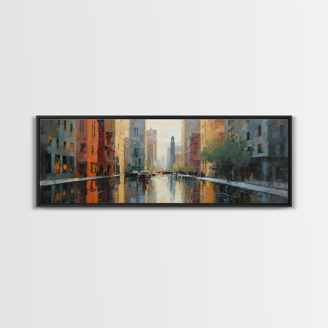Moody City Scene Reflected Canvas Print, Art, Canvas Art, Living Room Decor, Fine Art, Horizontal Wall Art, Home Decor, ART-3x1-98