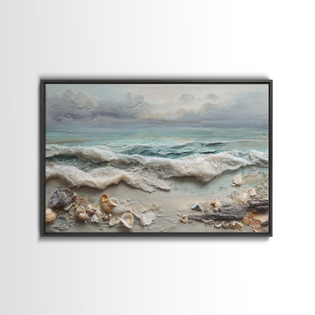 Dramatic Seascape with Foam and Storm Clouds Framed Canvas Print, Art, Printable Art, Living Room Decor, Oil Painting, ART-3x2-100
