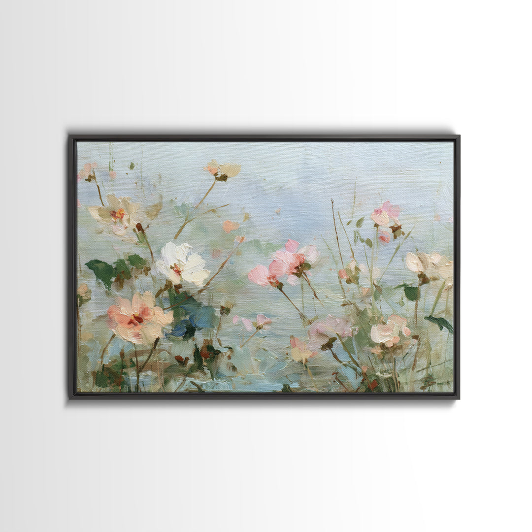 Painterly Meadow with Loose Impressionist Flowers Framed Canvas Print, Art, Art Deco, Living Room Decor, Fine Art, ART-3x2-19