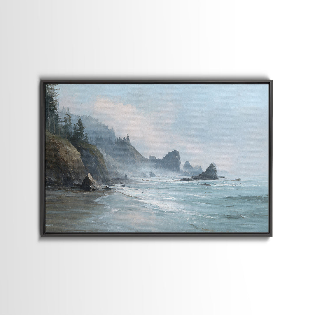 Dramatic Seascape with Foam and Storm Clouds Framed Canvas Print, Art, Living Room Decor, Fine Art, Art Nouveau, ART-3x2-28
