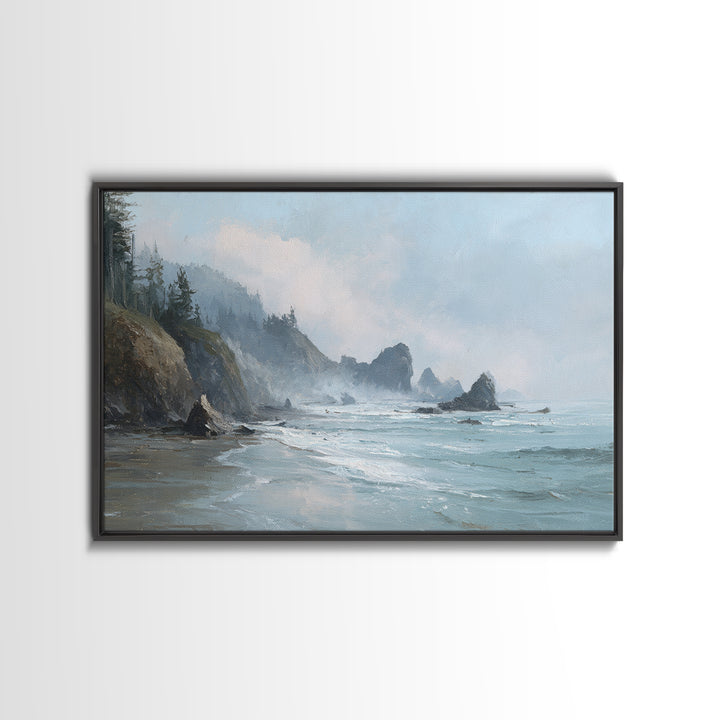 Dramatic Seascape with Foam and Storm Clouds Framed Canvas Print, Art, Living Room Decor, Fine Art, Art Nouveau, ART-3x2-28