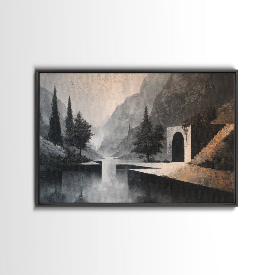 Woodland Path with Golden Autumn Atmosphere Canvas Print, Art, Art Prints, Living Room Decor, Fine Art, Framed Wall Art, ART-3x2-3