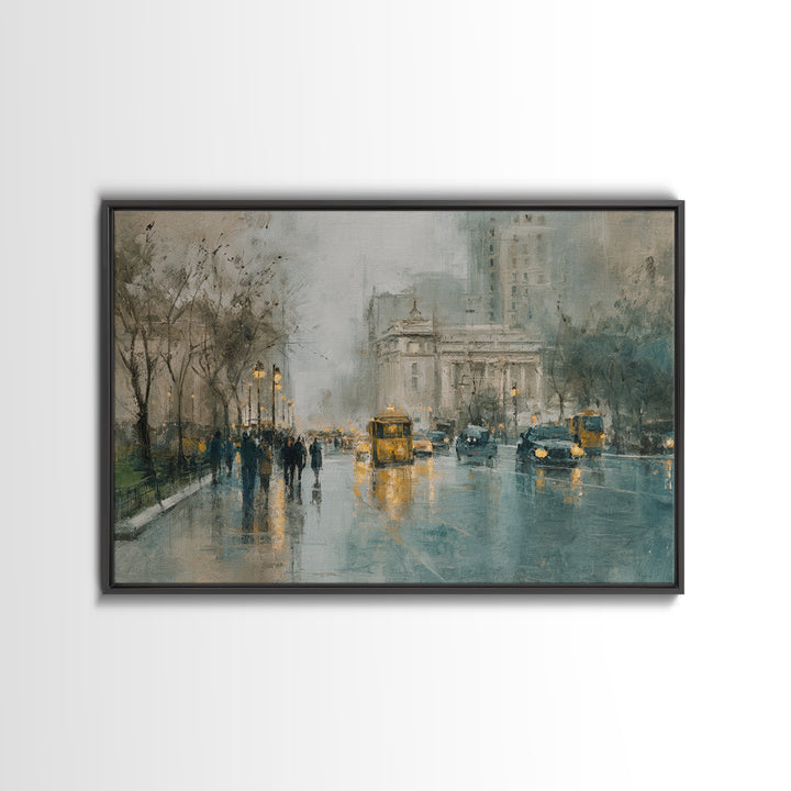 Moody City Scene Reflected Canvas Print, Art, Metal Wall Art, Living Room Decor, Fine Art, Textured Wall Art, ART-3x2-38