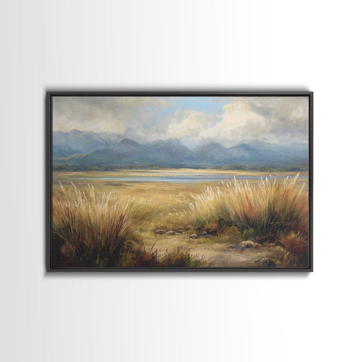 Quiet Mountain Scene Framed Canvas Print, Art, Canvas Wall Art, Living Room Decor, Fine Art, Boho Wall Art, Pink Wall Art, ART-3x2-45
