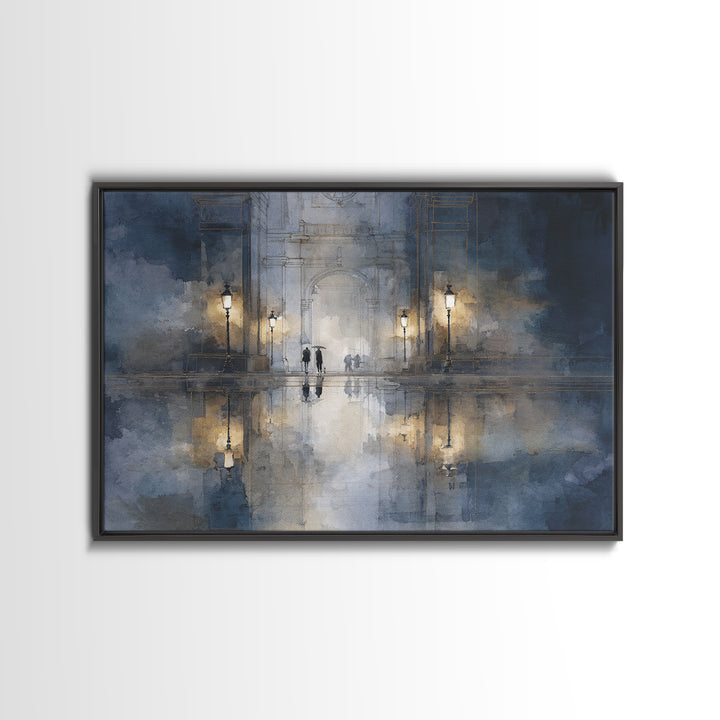 Moody City Scene Reflected Canvas Print, Art, Metal Wall Art, Living Room Decor, Fine Art, Textured Wall Art, ART-3x2-62