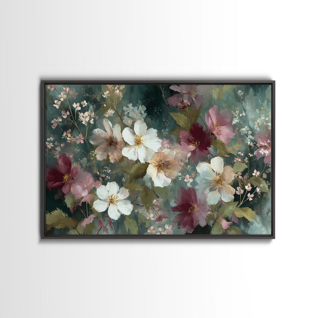 Painterly Meadow with Loose Impressionist Flowers Canvas Print, Art, Pink Wall Art, Living Room Decor, Watercolor Art, ART-3x2-67