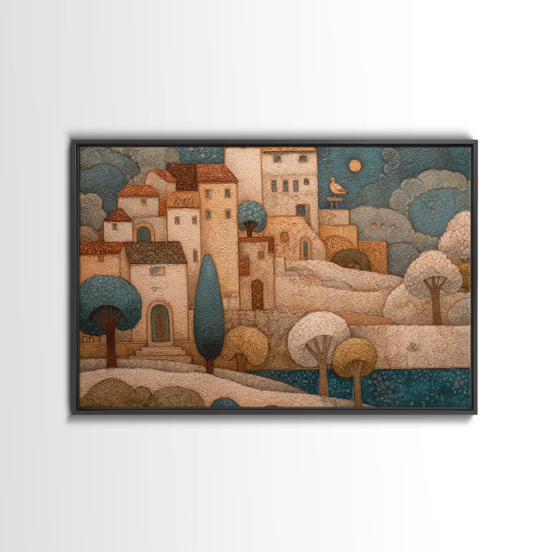 Naive Folk Art Village Canvas Print, Art, Prints Wall Art, Living Room Decor, Fine Art, Fine Art Print, Statement Artwork, ART-3x2-72
