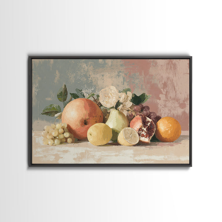 Bold Pop Fruit Composition Framed Canvas Print, Art, Boho Wall Art, Living Room Decor, Fine Art, Textured Painting, ART-3x2-92