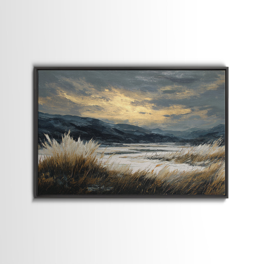 Quiet Mountain Scene Canvas Print, Art, Framed Art, Living Room Decor, Oil Painting, Neutral Decor, Modern Decor, ART-3x2-93