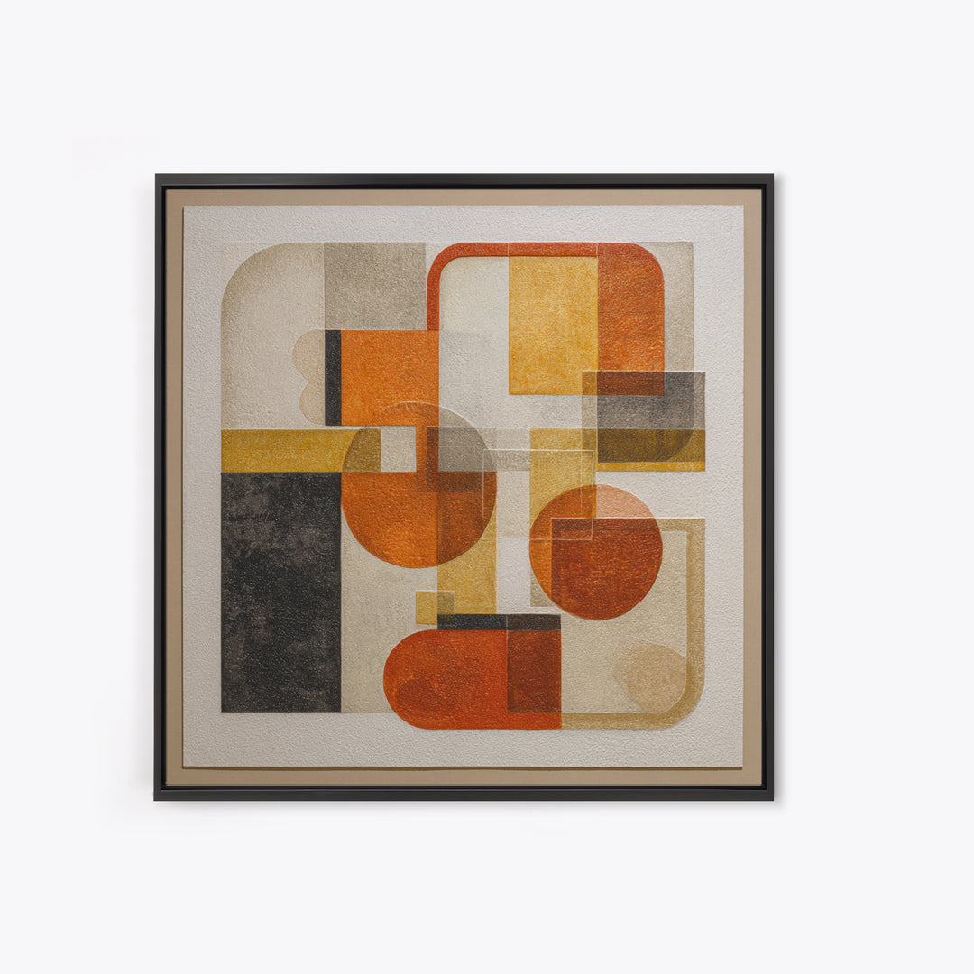 Bold Mid Century Geometric Forms Framed Canvas Print, Above Sofa Art, Botanical Wall Art, Living Room Decor, Abstract Art, ASA-1x1-100