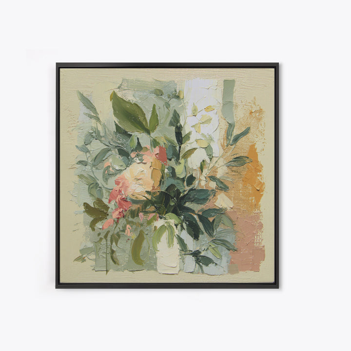 Large Botanical Leaves Framed Canvas Print, Above Sofa Art, 3 Piece Wall Art, Living Room Decor, Oil Painting, Statement, ASA-1x1-21