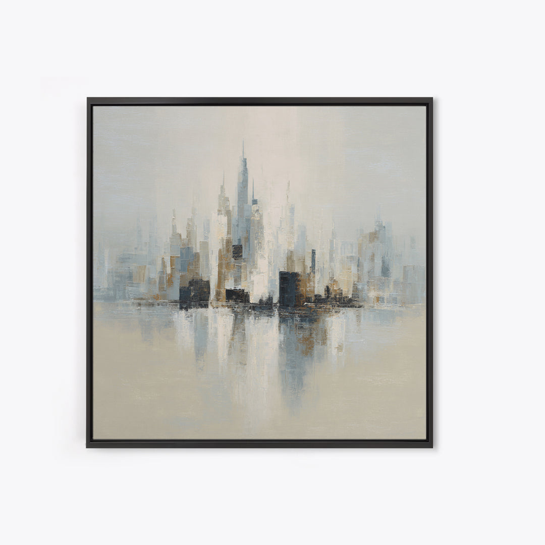 Quiet City Skyline Reduced to Elegant Shapes Canvas Print, Above Sofa Art, Oversized Wall Art, Living Room Decor, Statement, ASA-1x1-22