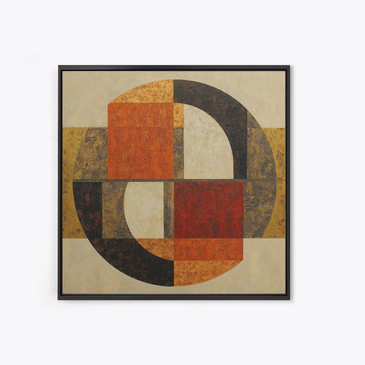 Bold Mid Century Geometric Forms Framed Canvas Print, Above Sofa Art, Textured Wall Art, Living Room Decor, Fine Art, Statement, ASA-1x1-28