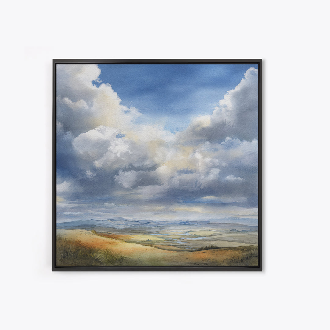 Dramatic Cloudscape over a Distant Valley Canvas Print, Above Sofa Art, Bauhaus Print, Living Room Decor, Statement, ASA-1x1-29