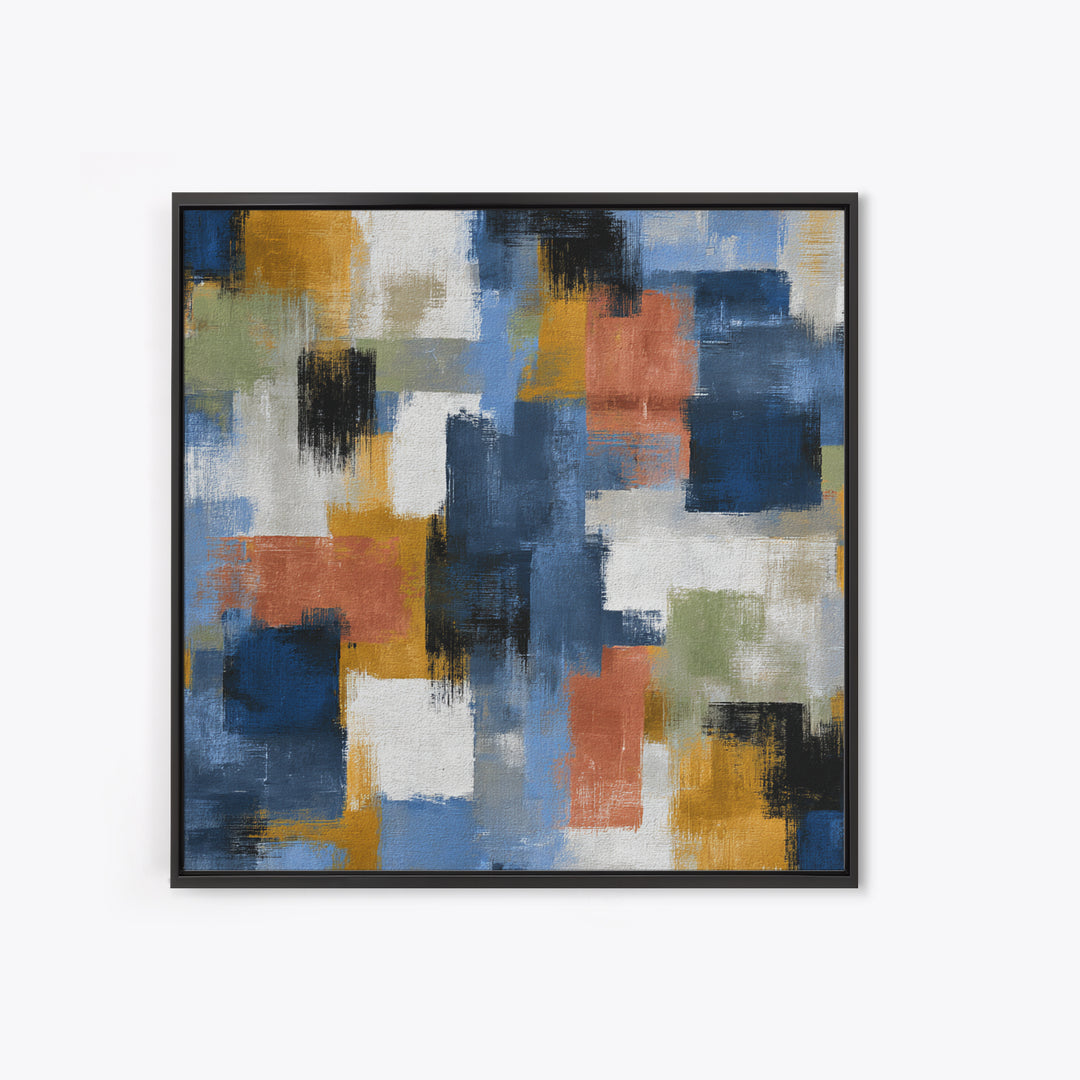 Bold Navy and Ivory Abstract Brushwork Framed Canvas Print, Above Sofa Art, Living Room Wall Art, Living Room Decor, Statement, ASA-1x1-42