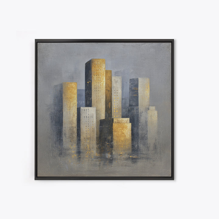 Quiet City Skyline Reduced to Elegant Shapes Canvas Print, Above Sofa Art, Bedroom Wall Art, Living Room Decor, Statement, ASA-1x1-46