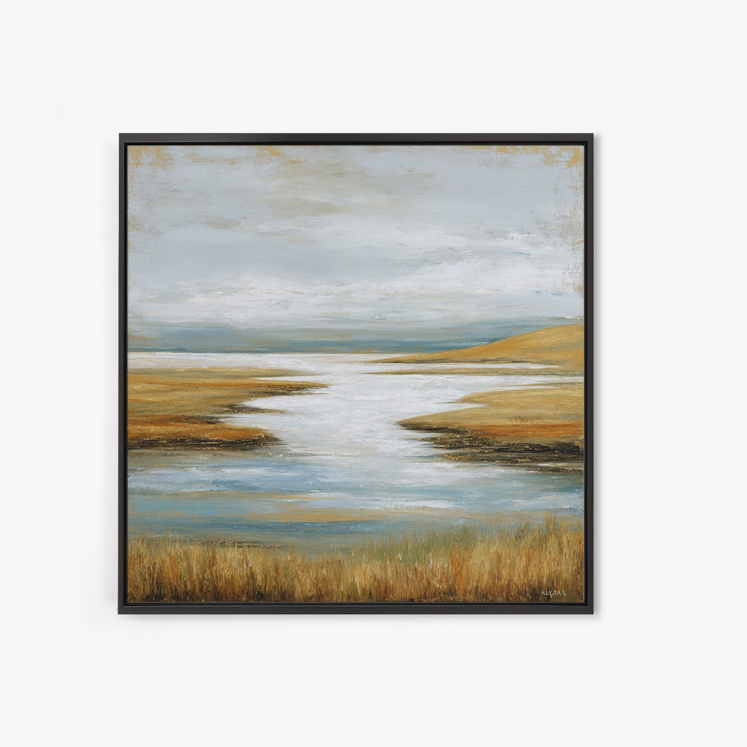 Abstract River Bends Framed Canvas Print, Above Sofa Art, Horizontal Wall Art, Living Room Decor, Fine Art, Statement, ASA-1x1-47