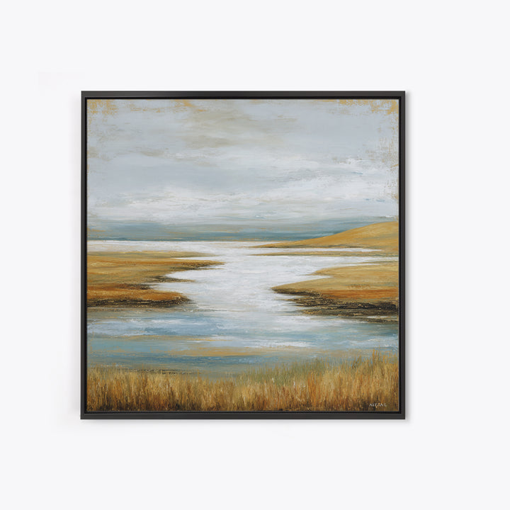 Abstract River Bends Framed Canvas Print, Above Sofa Art, Horizontal Wall Art, Living Room Decor, Fine Art, Statement, ASA-1x1-47