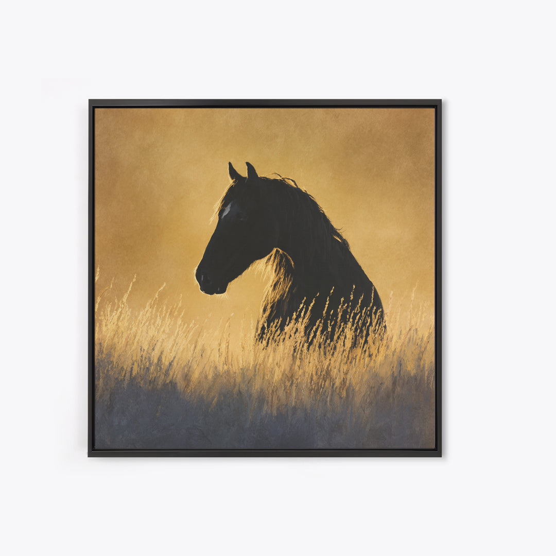 Statement Horse Silhouette Framed Canvas Print, Above Sofa Art, Japandi Wall Art, Living Room Decor, Oil Painting, Statement, ASA-1x1-61