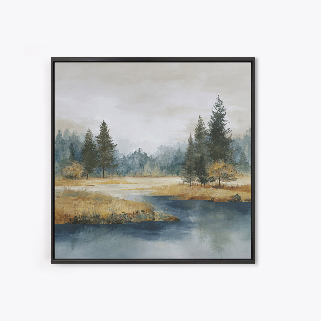 Modern Scandinavian Forest Framed Canvas Print, Above Sofa Art, Bauhaus Print, Living Room Decor, Oil Painting, Statement, ASA-1x1-63