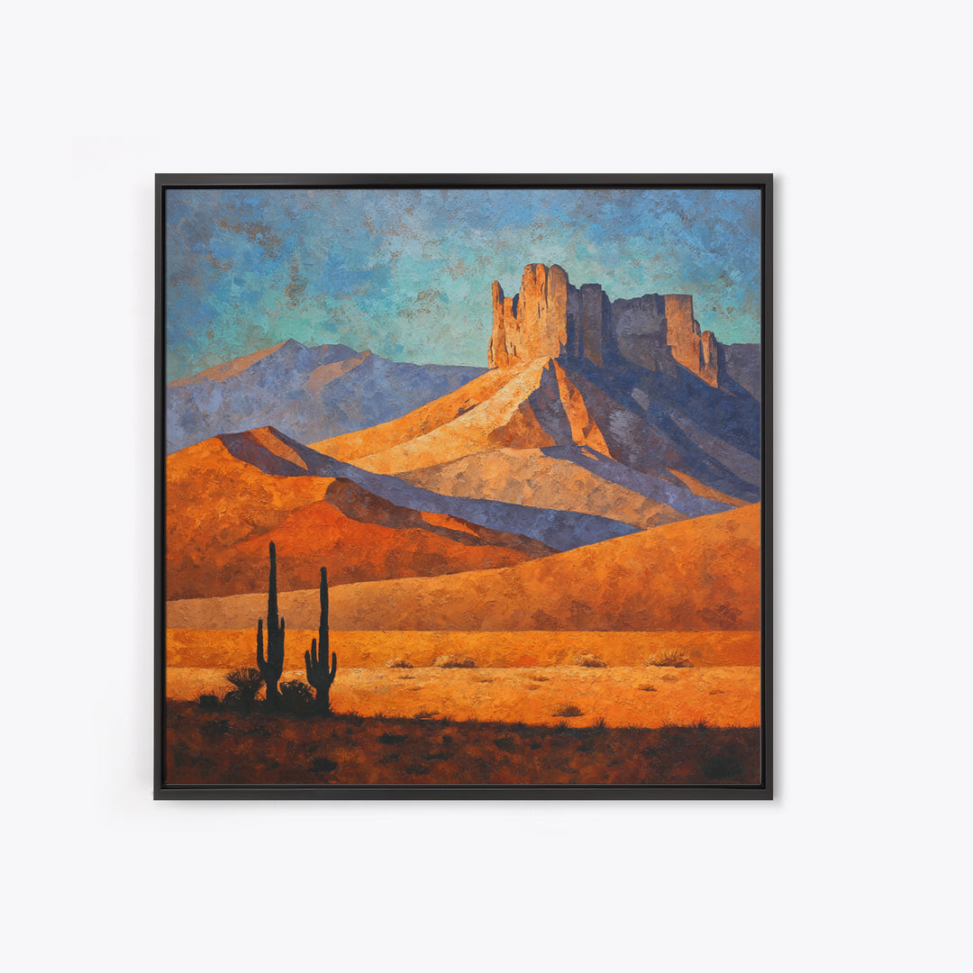 Desert Mesa Panorama Framed Canvas Print, Above Sofa Art, Above Bed Decor, Living Room Decor, Oil Painting, Statement, ASA-1x1-68